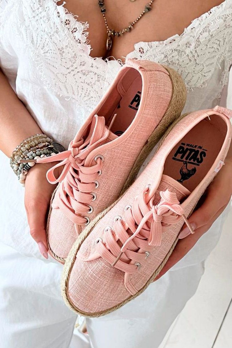 Muoti Walk in Pitas Espadrillot | Ada Pellava Espadrilletennarit, Dusty Pink