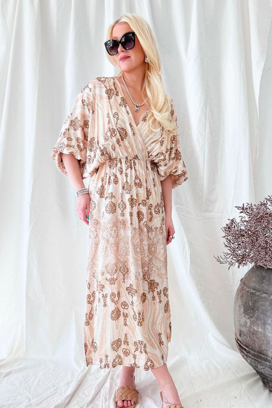 Muoti Bohemiana Silkki- Ja Viskoosimekot | Amelia Viskoosimekko, Beige Kuviollinen