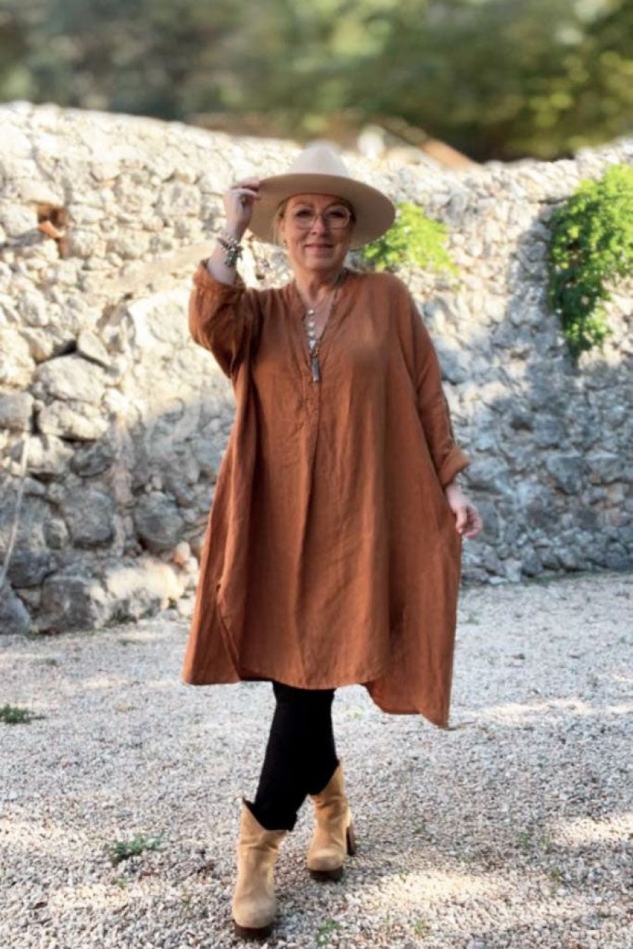 Muoti Bohemiana Tunikat | Elle Pellavatunika, Cognac