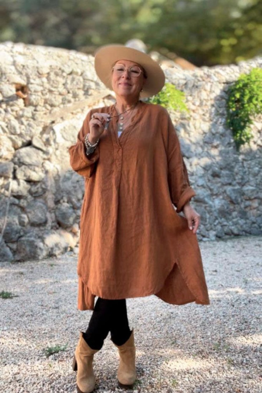 Muoti Bohemiana Tunikat | Elle Pellavatunika, Cognac